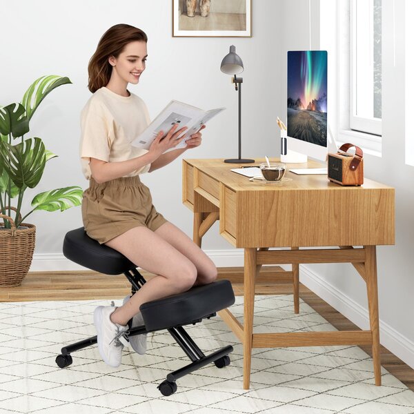 Costway Sedia ergonomica regolabile in altezza per inginocchiarsi, Sedia ergonomica con sedile angolato Nero