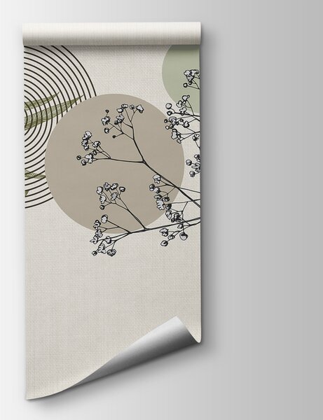 Carta da parati Disegno botanico con elementi astratti, Carta da parati Natura, Carta da parati popolare, w07979 - Tapeko.it