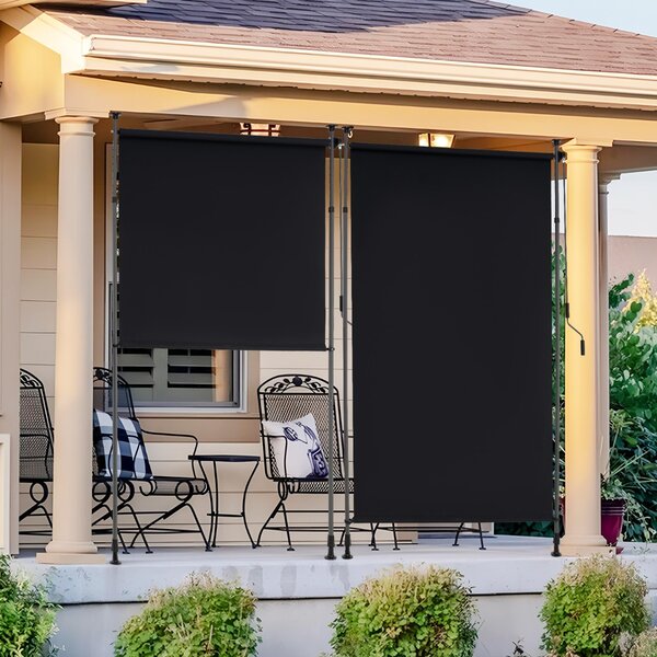 Costway Tenda parasole retrattile verticale per patio con regolabile in altezza, Tenda a rullo da esterno con manovella 200 cm
