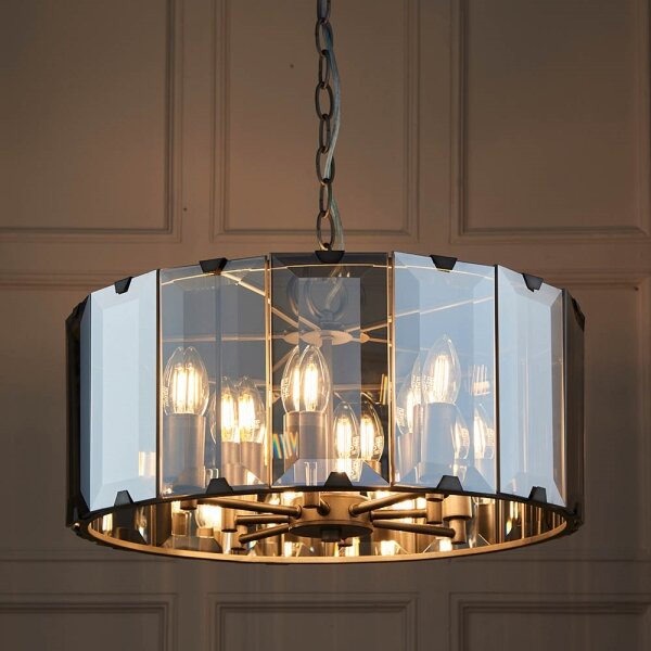Endon 61294 - Lampadario a sospensione con catena CLOONEY 8xE14/40W/230V nero/fumé