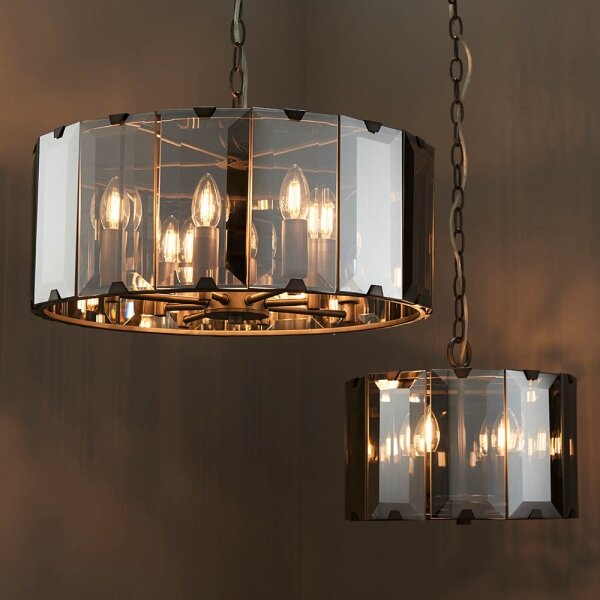 Endon 61294 - Lampadario a sospensione con catena CLOONEY 8xE14/40W/230V nero/fumé