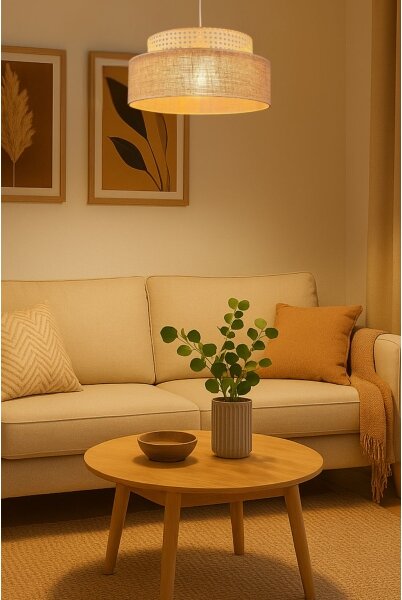 Lampadario a sospensione con filo BOHO 1xE27/60W/230V diametro 40 cm rattan