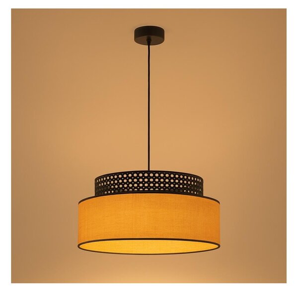 Lampadario a sospensione con filo BOHO 1xE27/60W/230V diametro 40 cm nero/rattan