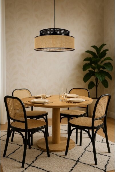 Lampadario a sospensione con filo BOHO 1xE27/60W/230V diametro 40 cm nero/rattan
