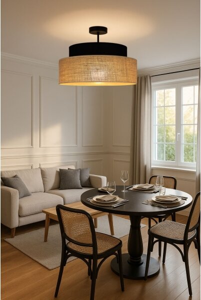 Lampadario a plafone BOHO 1xE27/60W/230V diametro 40 cm nero/beige