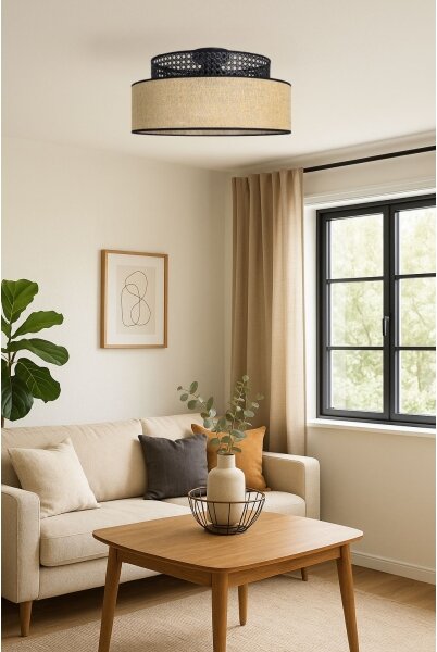 Plafoniera BOHO 1xE27/60W/230V diametro 40 cm nero/rattan