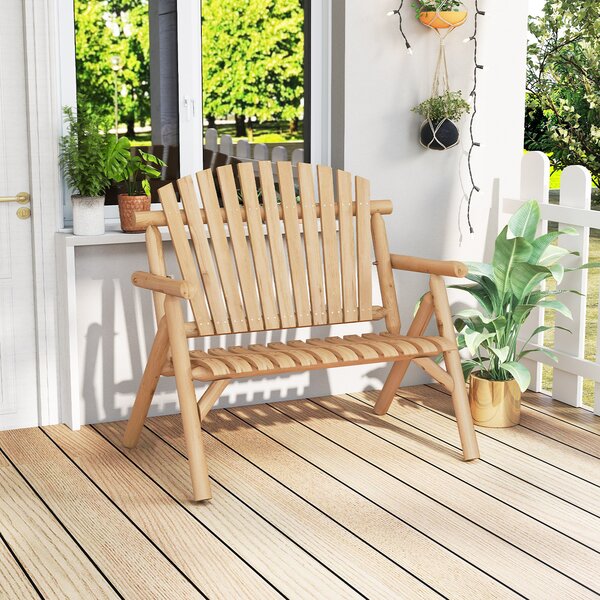 Costway Sedia da giardino 2 posti in legno con braccioli schienale alto e seduta a doghe portata 300 kg, Panca da giardino adirondack Naturale