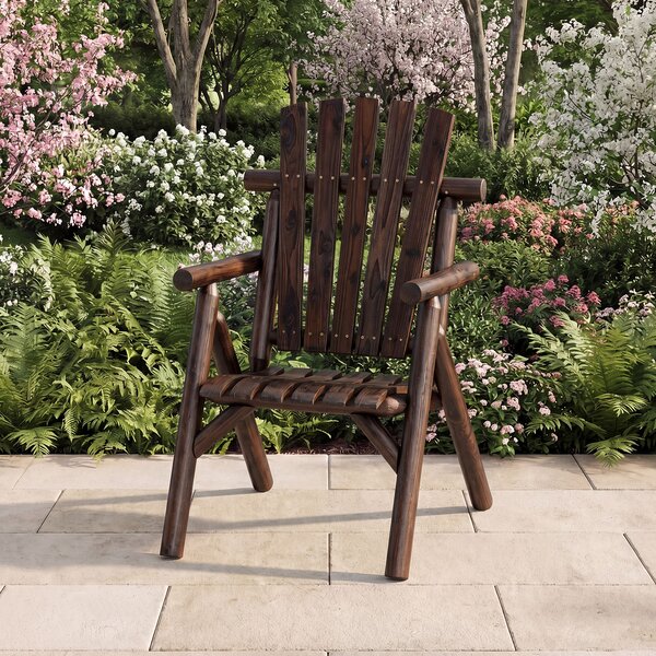 Costway Poltrona da esterno in legno con braccioli schienale alto e seduta a doghe portata 150 kg, Sedia da giardino singola Marrone