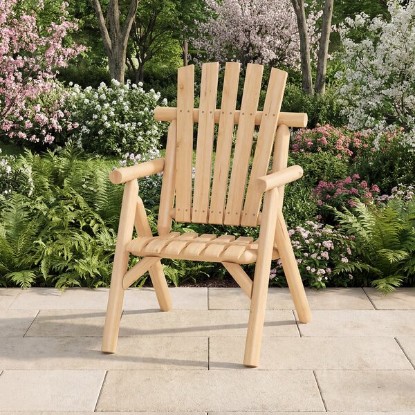 Costway Poltrona da esterno in legno con braccioli schienale alto e seduta a doghe portata 150 kg, Sedia da giardino singola Naturale