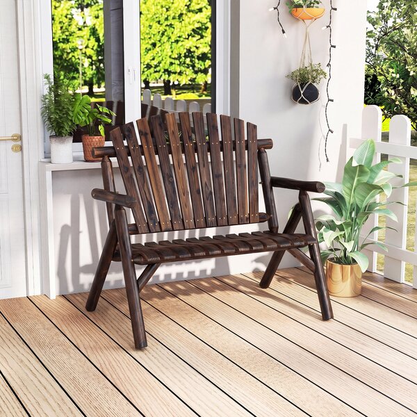Costway Sedia da giardino 2 posti in legno con braccioli schienale alto e seduta a doghe portata 300 kg, Panca da giardino adirondack Marrone