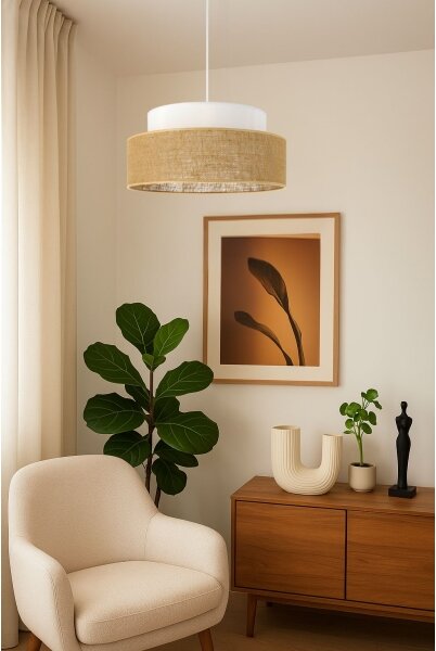 Lampadario a sospensione con filo BOHO 1xE27/60W/230V diametro 40 cm bianco/beige