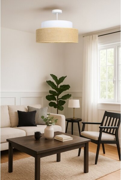 Lampadario a plafone BOHO 1xE27/60W/230V diametro 40 cm bianco/beige