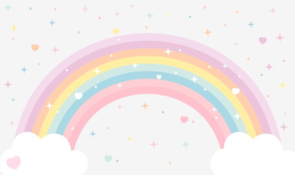 Carta da parati Arcobaleno colorato con stelle e cuori in, Carta da parati per Bambini, Carta da parati per bambini Arcobaleno, w08109 : Uwalls.it