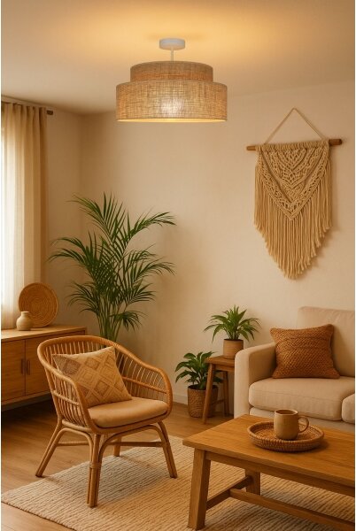 Lampadario a plafone BOHO 1xE27/60W/230V diametro 40 cm beige