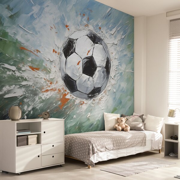 Carta da parati Pallone da calcio volante pittura a olio arte, Carta da parati per gli adolescenti, Carta da parati Calcio, w08117 : Uwalls.it