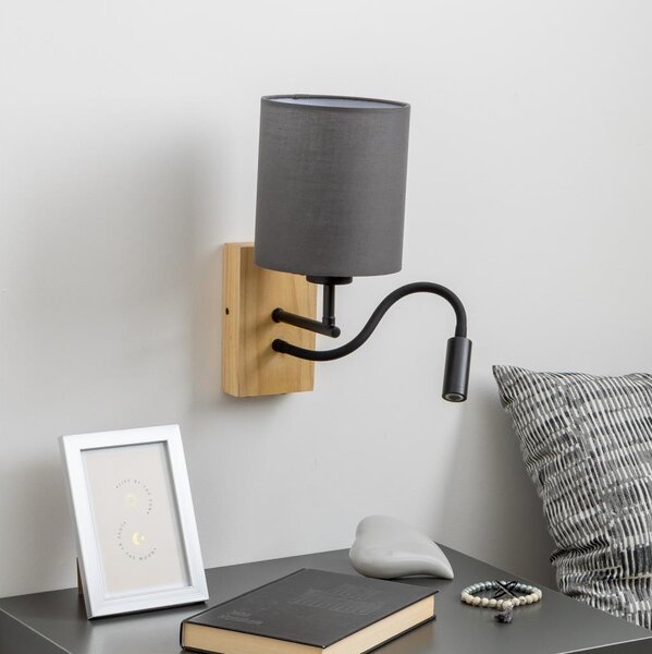 Brilagi - Applique a LED NUBILA WOOD 1xE27/25W/230V + LED/3W quercia/antracite