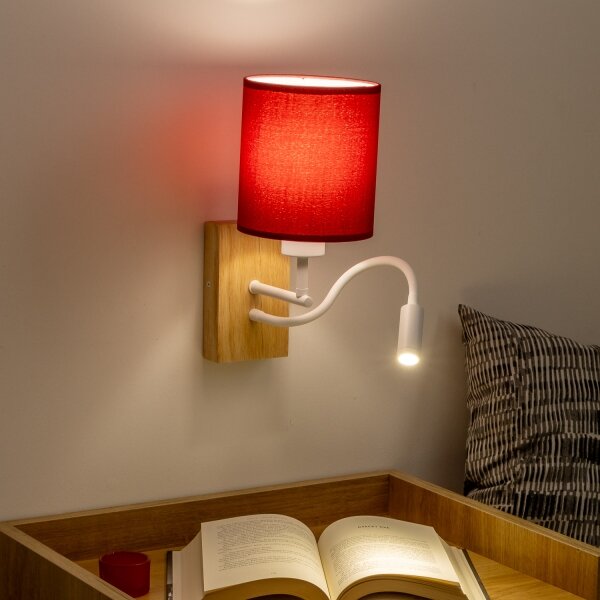 Brilagi-Applique a LED NUBILA WOOD 1xE27/25W/230V+LED/3W quercia/Pompeiana rosso