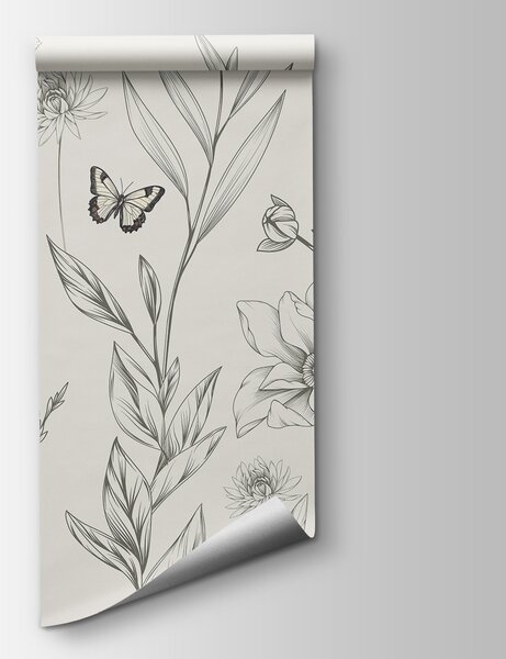 Carta da parati Carta da parati con fiori e farfalle, Carta da parati Natura, Carta da parati popolare, w08088 - Tapeko.it