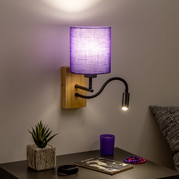 Brilagi - Applique a LED NUBILA WOOD 1xE27/25W/230V + LED/3W quercia/viola