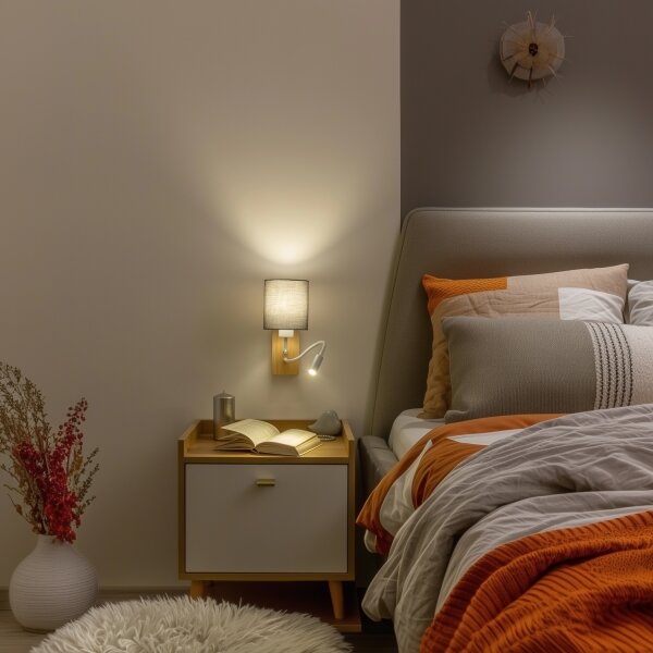 Brilagi - Applique a LED NUBILA WOOD 1xE27/25W/230V + LED/3W quercia/antracite