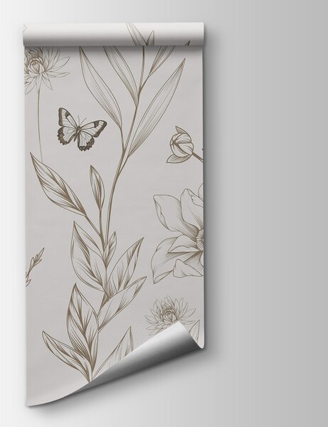 Carta da parati Carta da parati con fiori e farfalle, Carta da parati Natura, Carta da parati popolare, w08088v1 - Tapeko.it
