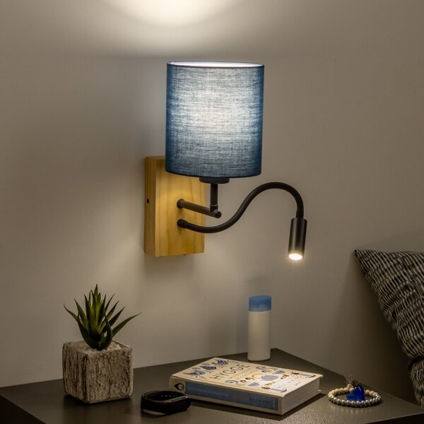 Brilagi - Applique a LED NUBILA WOOD 1xE27/25W/230V+ LED/3W quercia/blu scuro