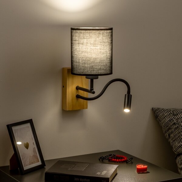 Brilagi - Applique a LED NUBILA WOOD 1xE27/25W/230V + LED/3W quercia/nero