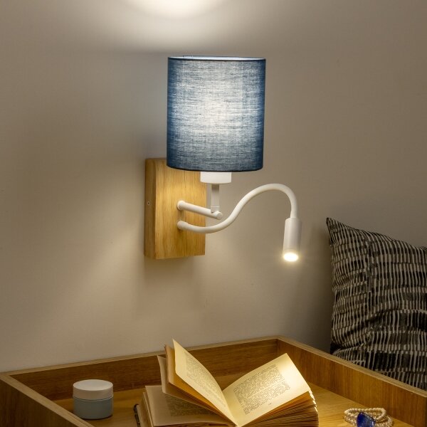 Brilagi - Applique a LED NUBILA WOOD 1xE27/25W/230V+ LED/3W quercia/blu scuro