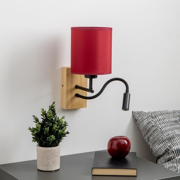 Brilagi-Applique a LED NUBILA WOOD 1xE27/25W/230V+LED/3W quercia/Pompeiana rosso