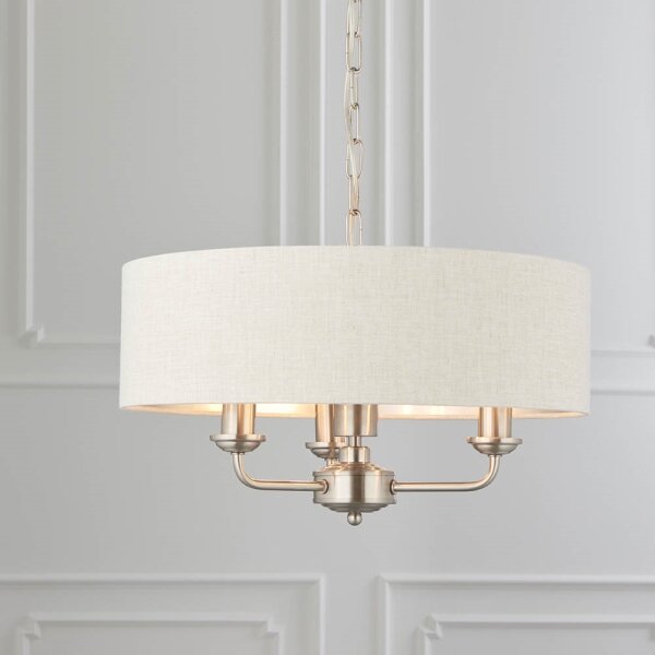 Endon 94361 - Lampadario a sospensione con catena HIGHCLERE 3xE14/40W/230V beige/cromo opaco