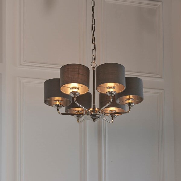 Endon 94381 - Lampadario a sospensione con catena HIGHCLERE 6xE14/28W/230V grigio/cromo lucido