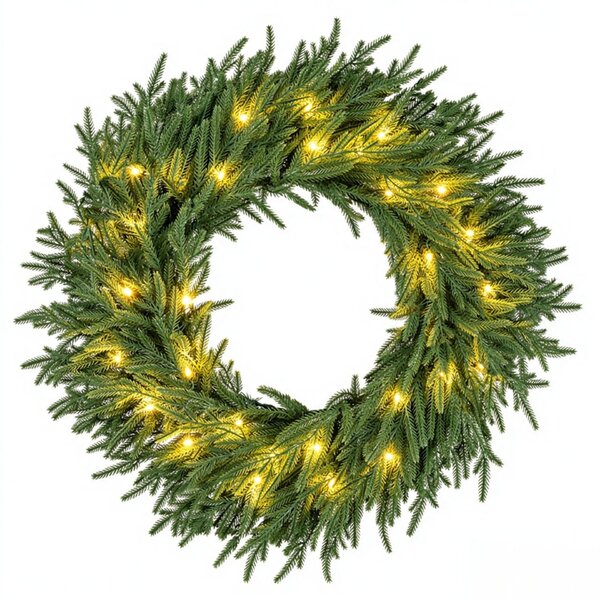 Costway Ghirlanda natalizia 60 cm con luci led bianco caldo per porte finestre e camini, Ghirlanda decorativa con 108 punte