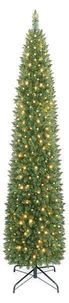 Costway Albero di natale slim artificiale con luci incorporati per interno/esterno, Albero natale stretto con 592 rami 200 luci e base in metallo 211 cm