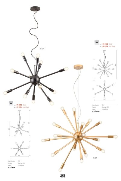 Redo 01-2936 - Lampadario a sospensione con filo STELLAR 18xE14/25W/230V nero