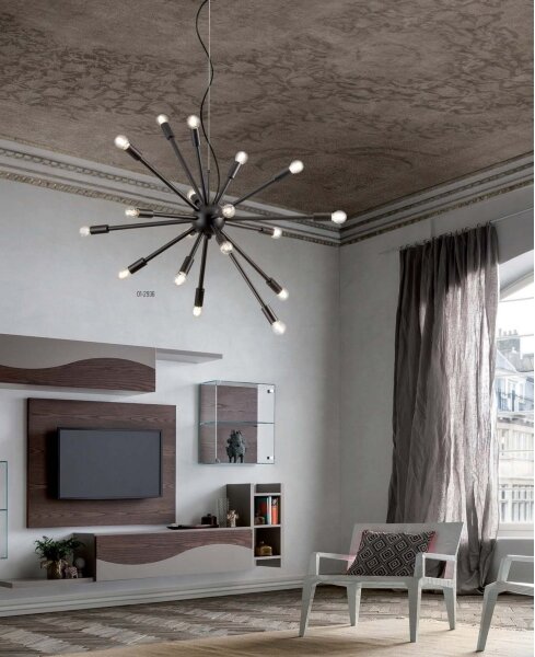 Redo 01-2936 - Lampadario a sospensione con filo STELLAR 18xE14/25W/230V nero