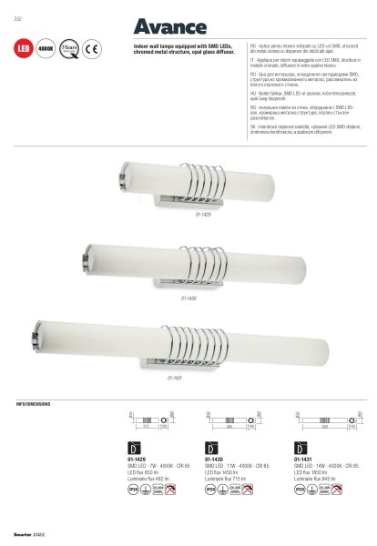 Redo 01-1431 - Applique a LED AVANCE LED/14W/230V 63 cm bianco