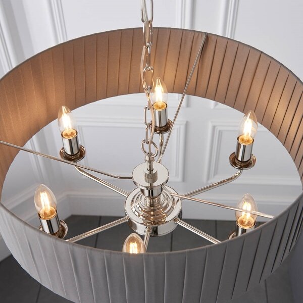 Endon 94397 - Lampadario a sospensione con catena HIGHCLERE 6xE14/40W/230V grigio/cromo lucido