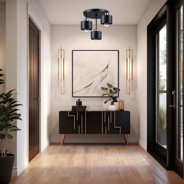 Lampadario a sospensione con supporto rigido 3xE27/35W/230V diametro 30 cm nero/oro