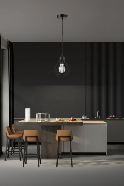 Lampadario a sospensione con filo 1xE27/35W/230V diametro 18 cm nero