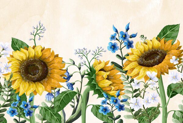 Carta da parati Girasoli, Carta da parati Floreale, w01341 : Uwalls.it