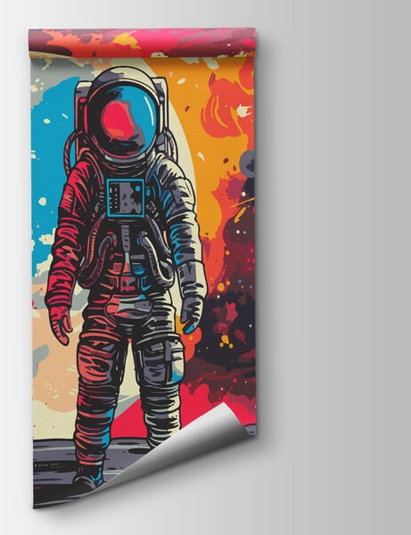 Carta da parati Astronauta nello spazio con alle spalle un grande spazio rosso e arancione, Carta da parati Spazio, Carta da parati popolare, w08201 - Tapeko.it