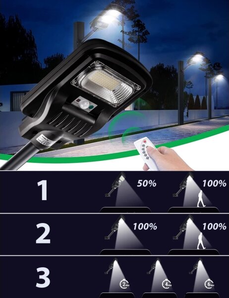 Lampada stradale solare LED con sensore LED/60W/6V 6500K IP65 + telecomando