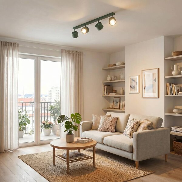 Faretto da soffitto Chloe, verde, quattro luci, regolabile Chloe Argon, Verde, Soggiorno / Sala da pranzo, Metallo, Moderno