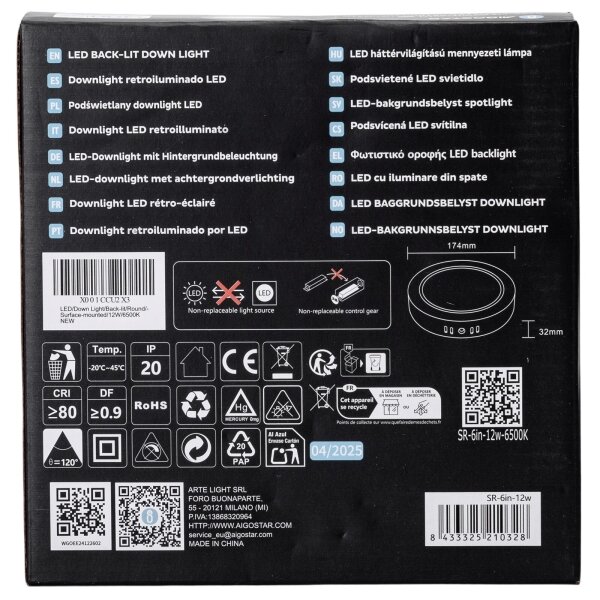Aigostar - LED Plafoniera LED/12W/230V diametro 17,4 cm 6500K bianco