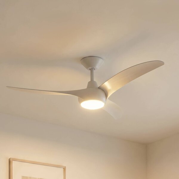 Ventilatore da soffitto LED Lindby Briya, bianco, Ø 116 cm, CCT Briya Lindby, dimmerabile, Bianco / Opale, Soggiorno / Sala da pranzo, Plastica, Moderno