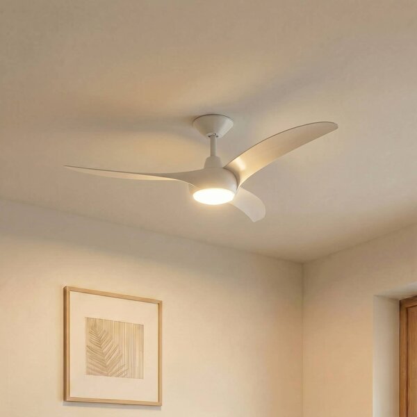 Ventilatore da soffitto LED Lindby Briya, bianco, Ø 116 cm, CCT Briya Lindby, dimmerabile, Bianco / Opale, Soggiorno / Sala da pranzo, Plastica, Moderno