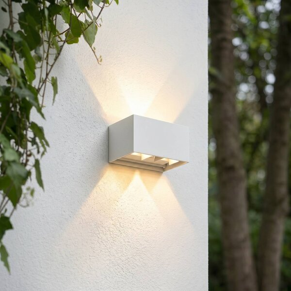 Applique da esterni Nivar Lindby, Bianco / Opale, Metallo, Moderno, Applique da esterni