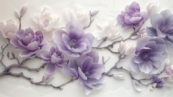 Carta da parati Fiori di magnolia viola in rilievo su un grazioso ramo, Carta da parati Floreale, w01359 : Uwalls.it