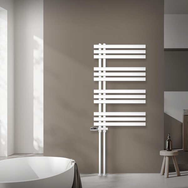 LuxeBath radiatore da bagno Iron EM 600x1000 mm Bianco Attacco laterale con set di collegamento Termostato Passaggio a pavimento, radiatore di design, senza elemento riscaldante