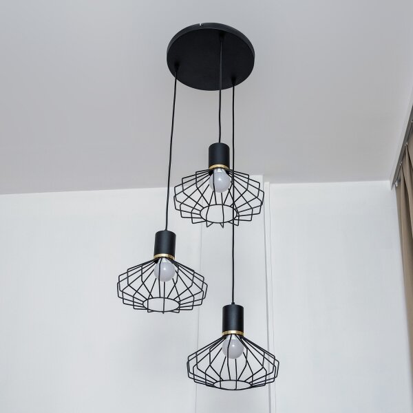 Lampadario a sospensione con cavo SOLANO 3xE27/15W/230V nero/oro